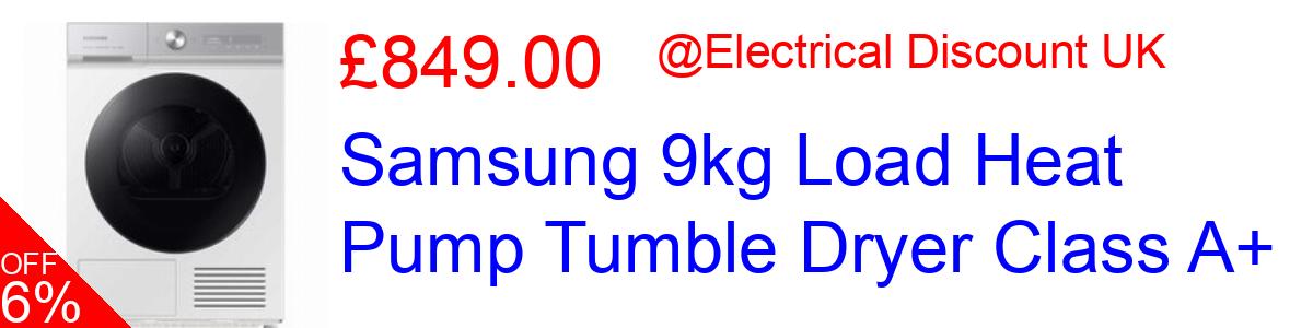 6% OFF, Samsung 9kg Load Heat Pump Tumble Dryer Class A+ £849.00@Electrical Discount UK