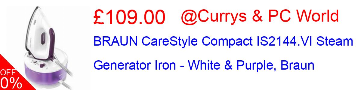 37% OFF, BRAUN CareStyle Compact IS2144.VI Steam Generator Iron - White & Purple, Braun £109.00@Currys & PC World