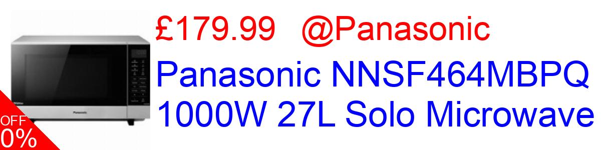 10% OFF, Panasonic NNSF464MBPQ 1000W 27L Solo Microwave £179.99@Panasonic