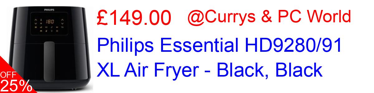 35% OFF, Philips Essential HD9280/91 XL Air Fryer - Black, Black £129.00@Currys & PC World