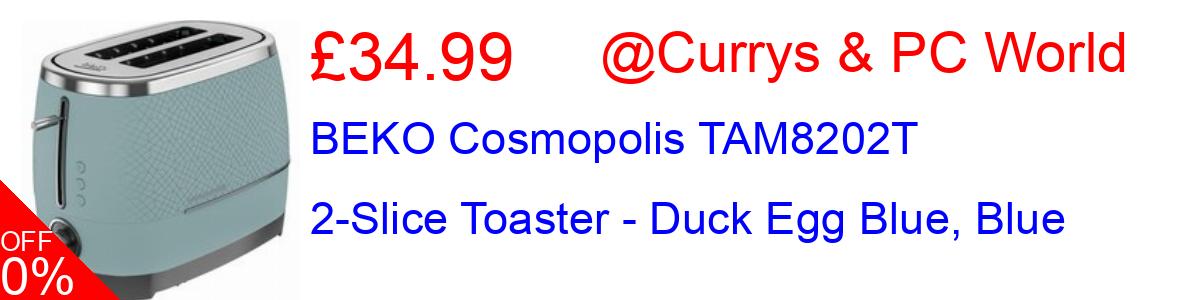 22% OFF, BEKO Cosmopolis TAM8202T 2-Slice Toaster - Duck Egg Blue, Blue £34.99@Currys & PC World